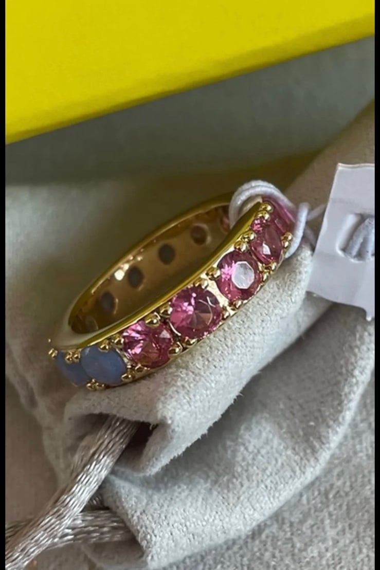 NWT Kendra Scott 14K Band Ring Blue Opalite & Pink Crystal