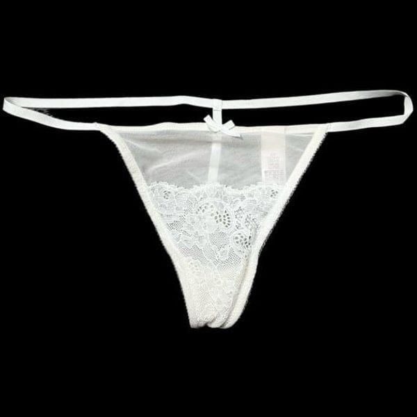 Victorias Secret Sexy Lace & Sheer Mesh V string panty Ivory Large