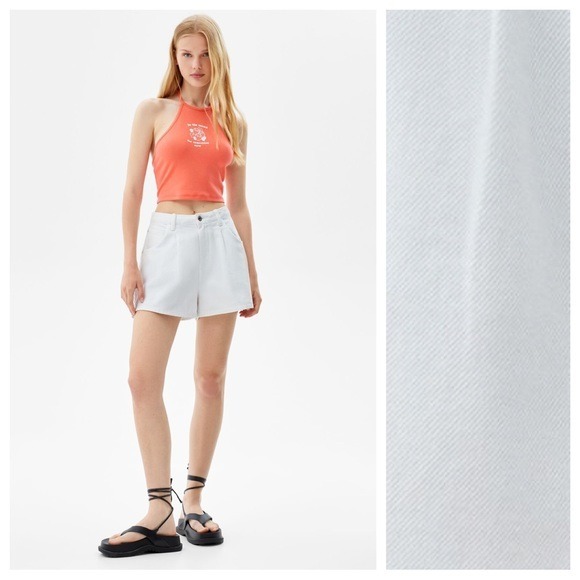 NWT. Bershka White Denim High-waist Bermuda Shorts. Size 4.