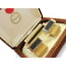 Hickok Cufflinks & Neck Tie Clip Set Rectangle Leather Top Vtg Gold Tone Tux IOB