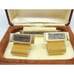 Hickok Cufflinks & Neck Tie Clip Set Rectangle Leather Top Vtg Gold Tone Tux IOB