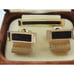 Hickok Cufflinks & Neck Tie Clip Set Rectangle Leather Top Vtg Gold Tone Tux IOB