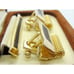 Hickok Cufflinks & Neck Tie Clip Set Rectangle Leather Top Vtg Gold Tone Tux IOB