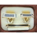 Hickok Cufflinks & Neck Tie Clip Set Rectangle Leather Top Vtg Gold Tone Tux IOB