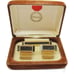 Hickok Cufflinks & Neck Tie Clip Set Rectangle Leather Top Vtg Gold Tone Tux IOB