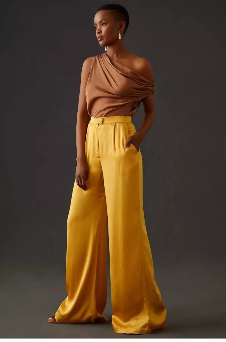 Anthropologie Wide Bell Leg Gold Dress Cocktail Pants Sz XS NWT