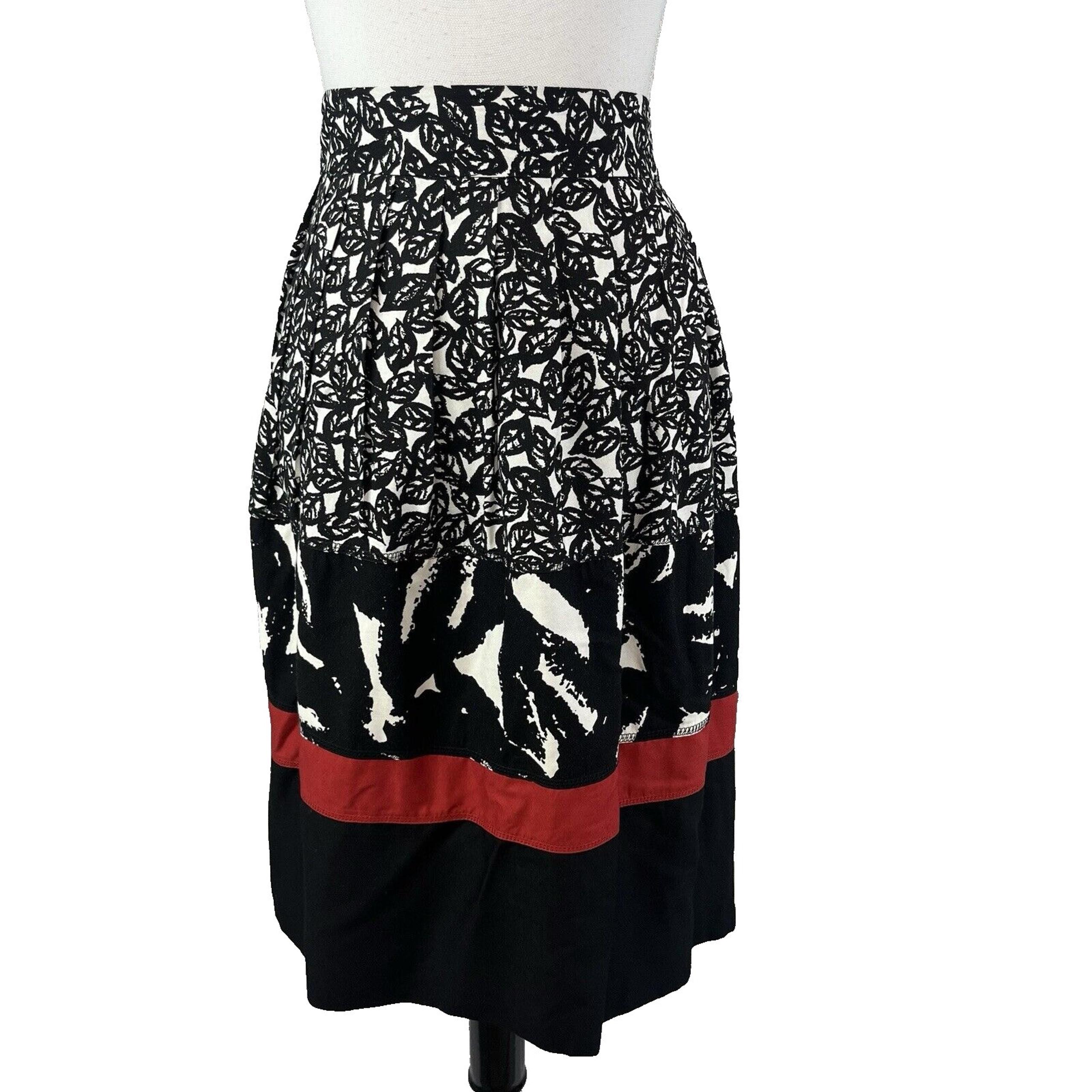 Avenue Skirt size 14 Black Red Leaves Knee A Line Pockets Modest Church Casual