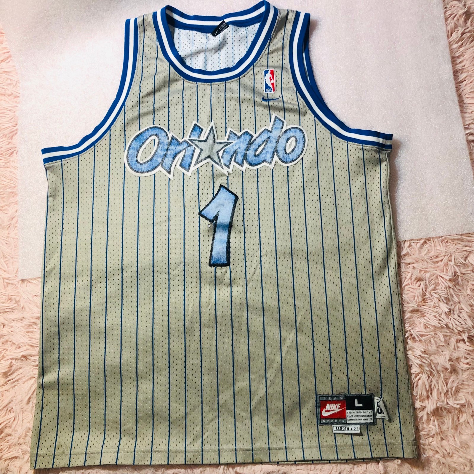 VTG Nike Tracy McGrady #1 Orlando Magic Jersey Swingman Pinstripe Rewind 1995