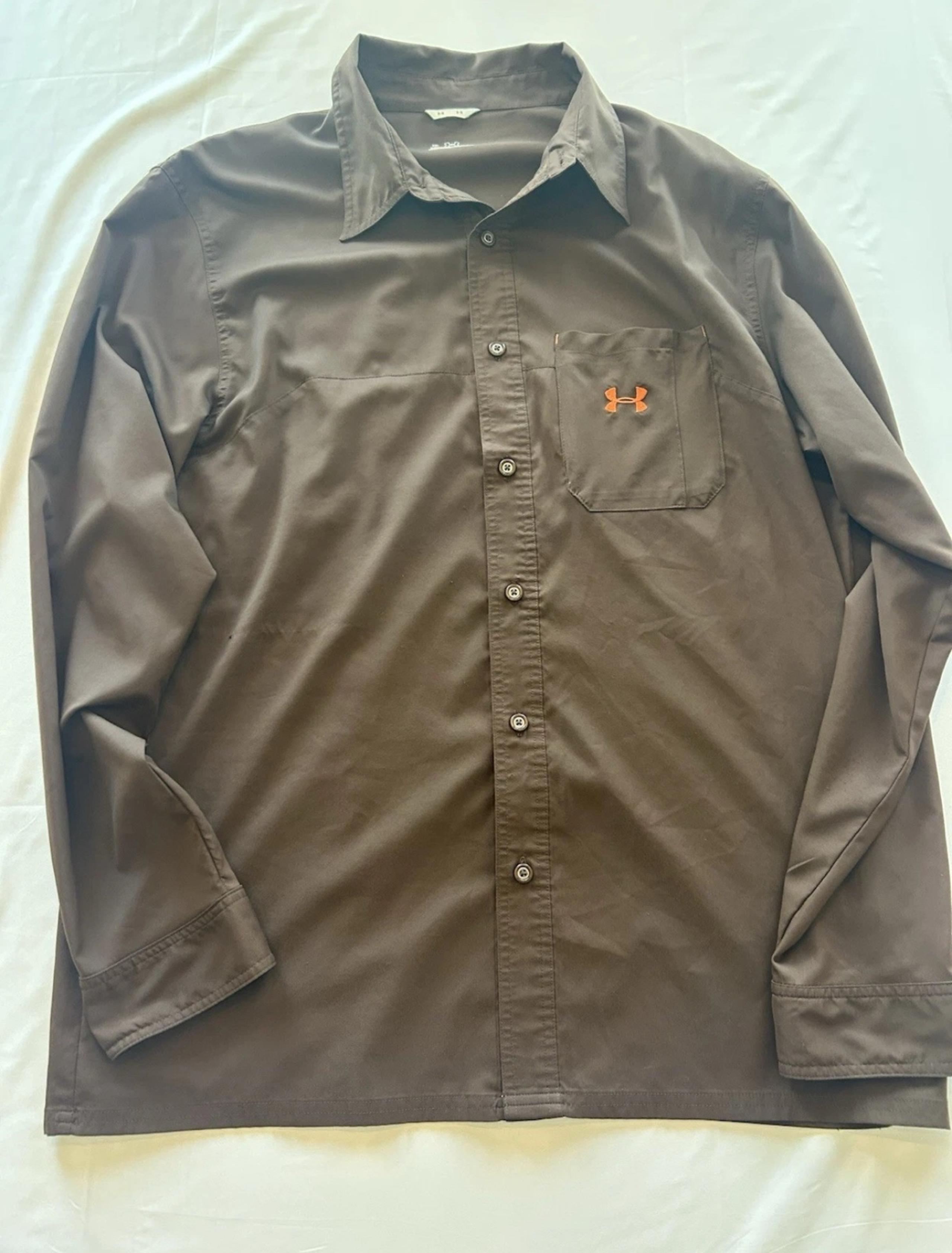 Men's Under Armor All-Season Long Sleeve Button-Up Shirt Brown Size XL
