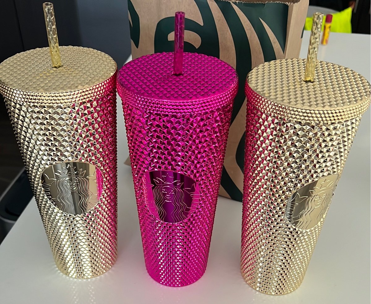 2022 gold and pink Starbucks cup