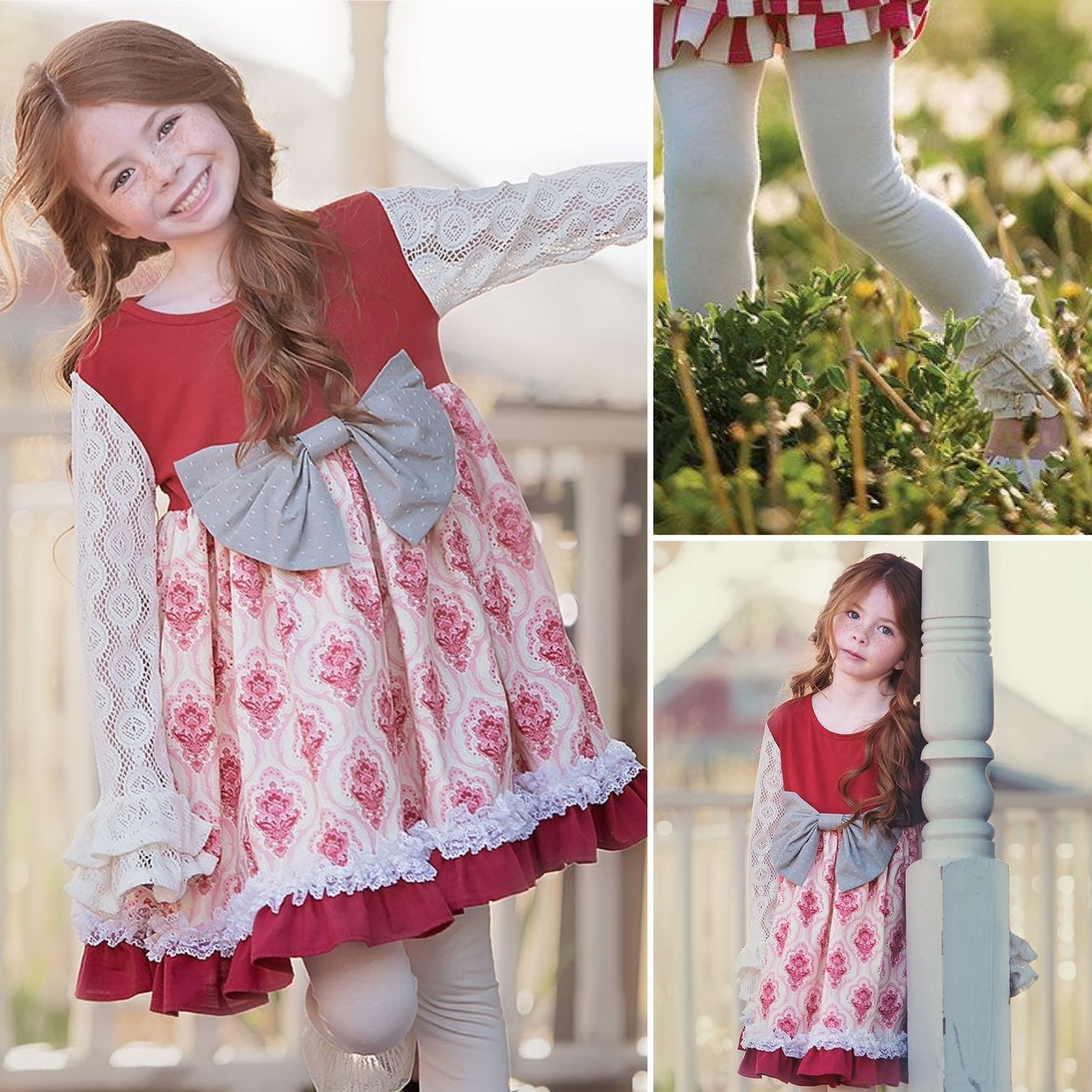 Persnickety Candy Cane Red Brandi Holiday dress set 5/6