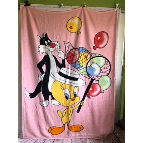 Vintage 1986 Looney Tunes Warner Brothers Pink fleece blanket 77x56