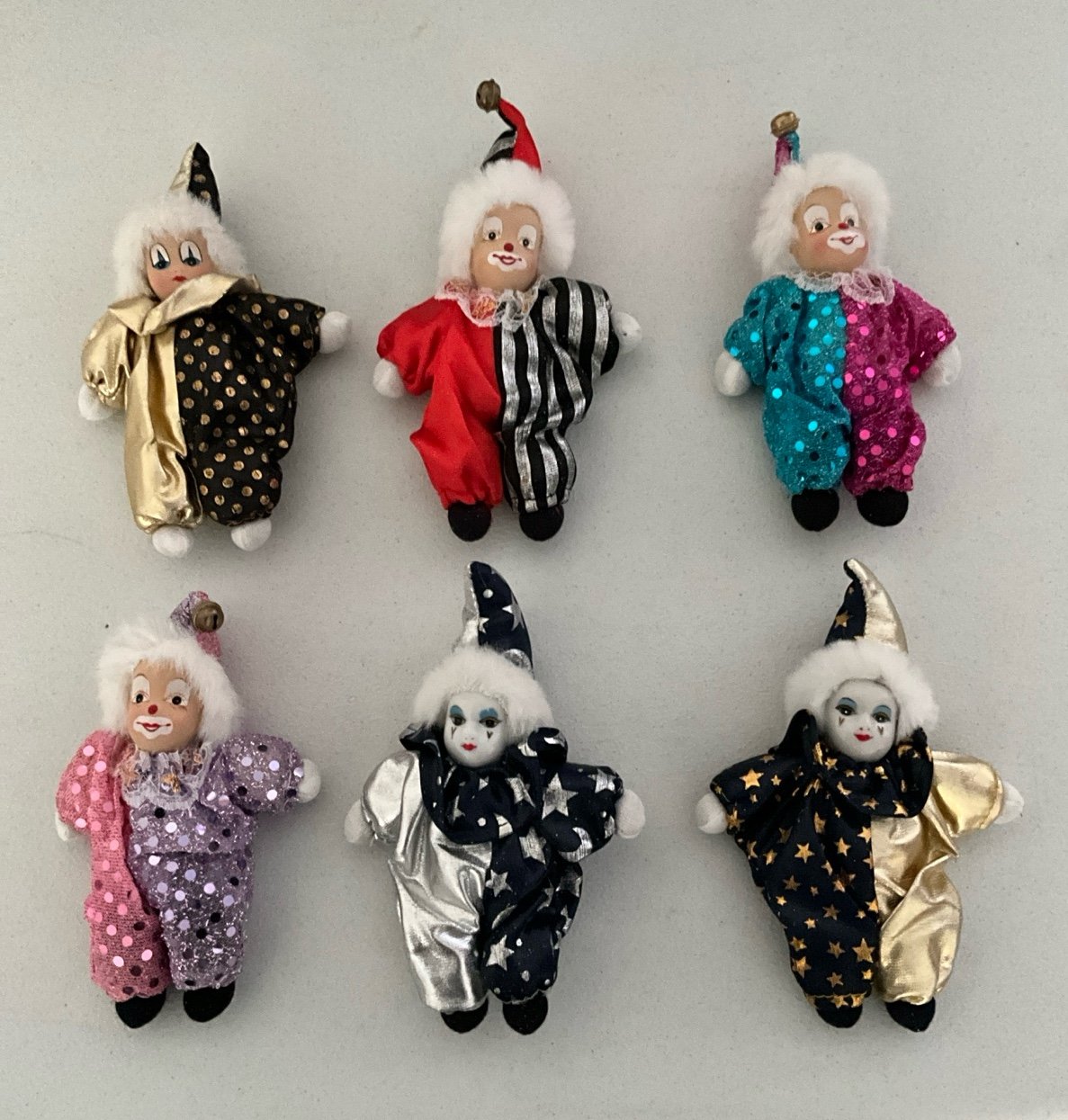 Vintage Porcelain Face Clown Dolls Lot of 6
