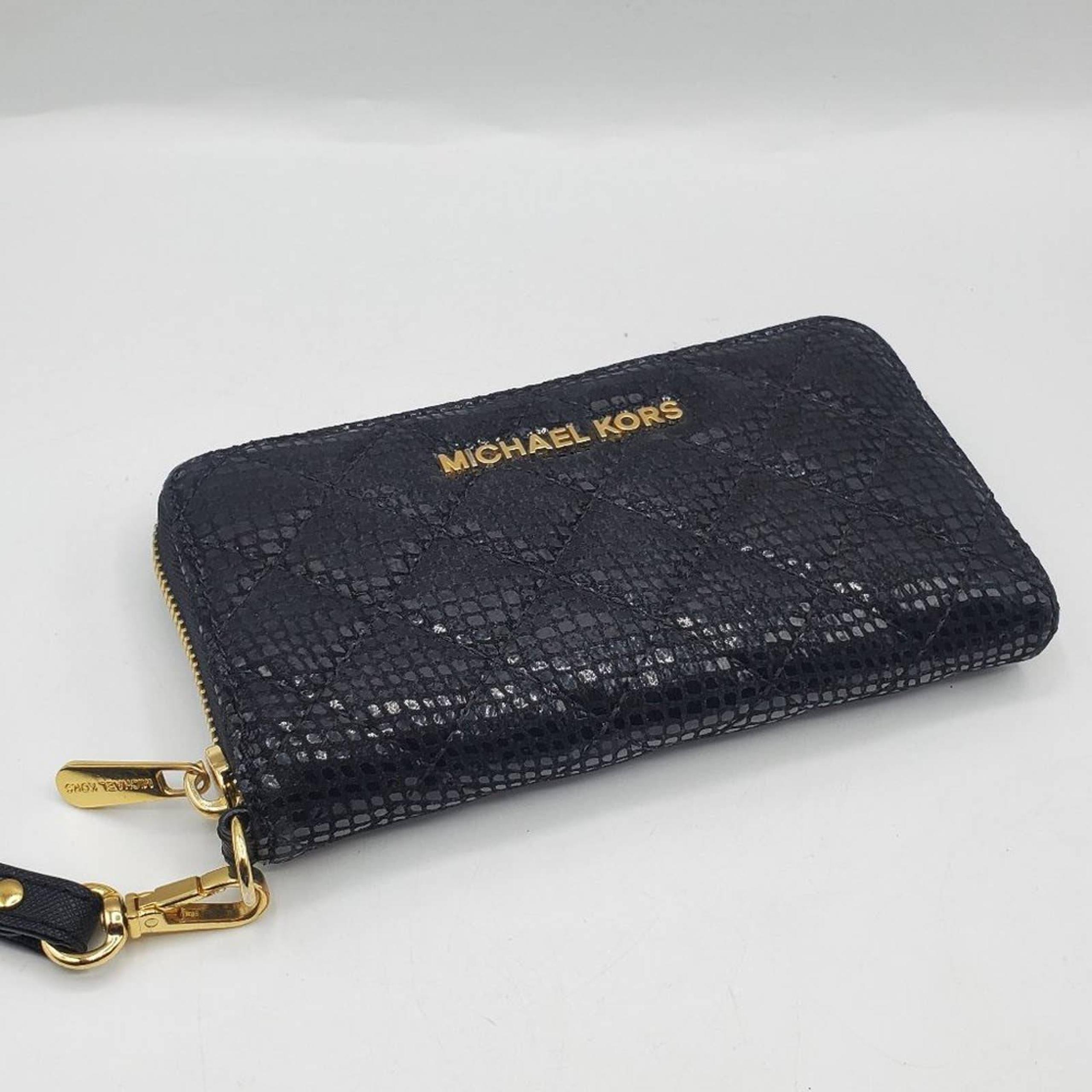MICHAEL KORS CONTINENTAL SUSANNAH EMBOSSED LEATHER WRISTLET WALLET