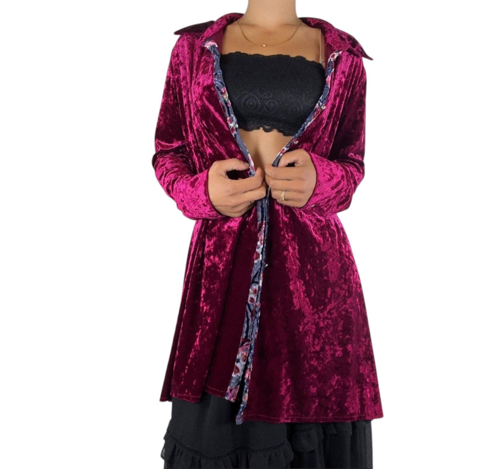 Crushed Velvet Burnout XL Whimsigoth Floral Vampire Button Tunic Artsy Cardigan