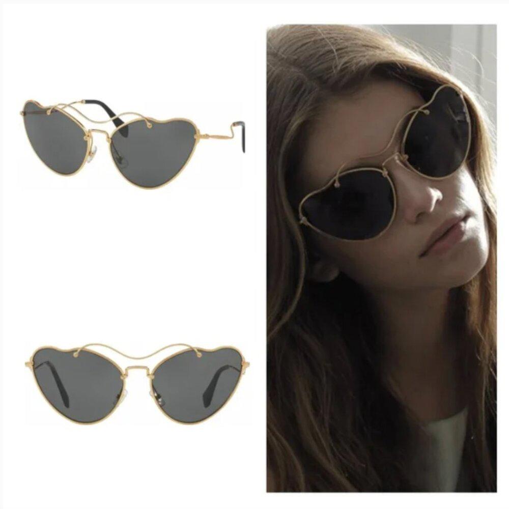 MIU MIU Cat Eye Scenique Gold Wire Butterfly Heart Frame Y2K Sunglasses w/Case