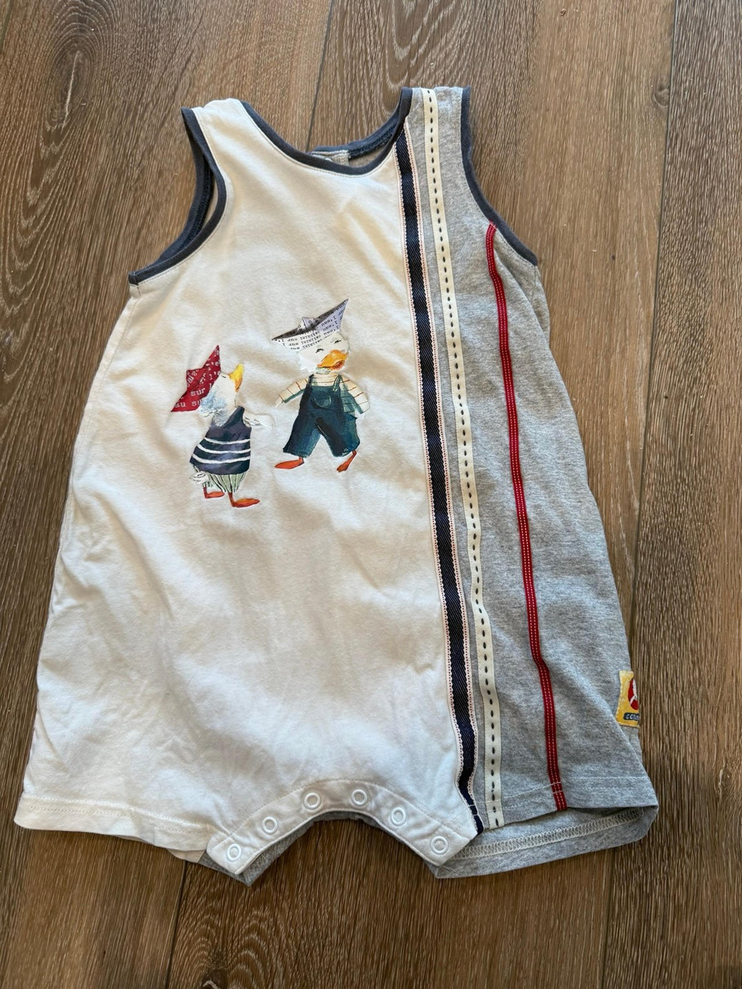 Vintage Catimini romper shorts ducks paper hat Easter 18 mos