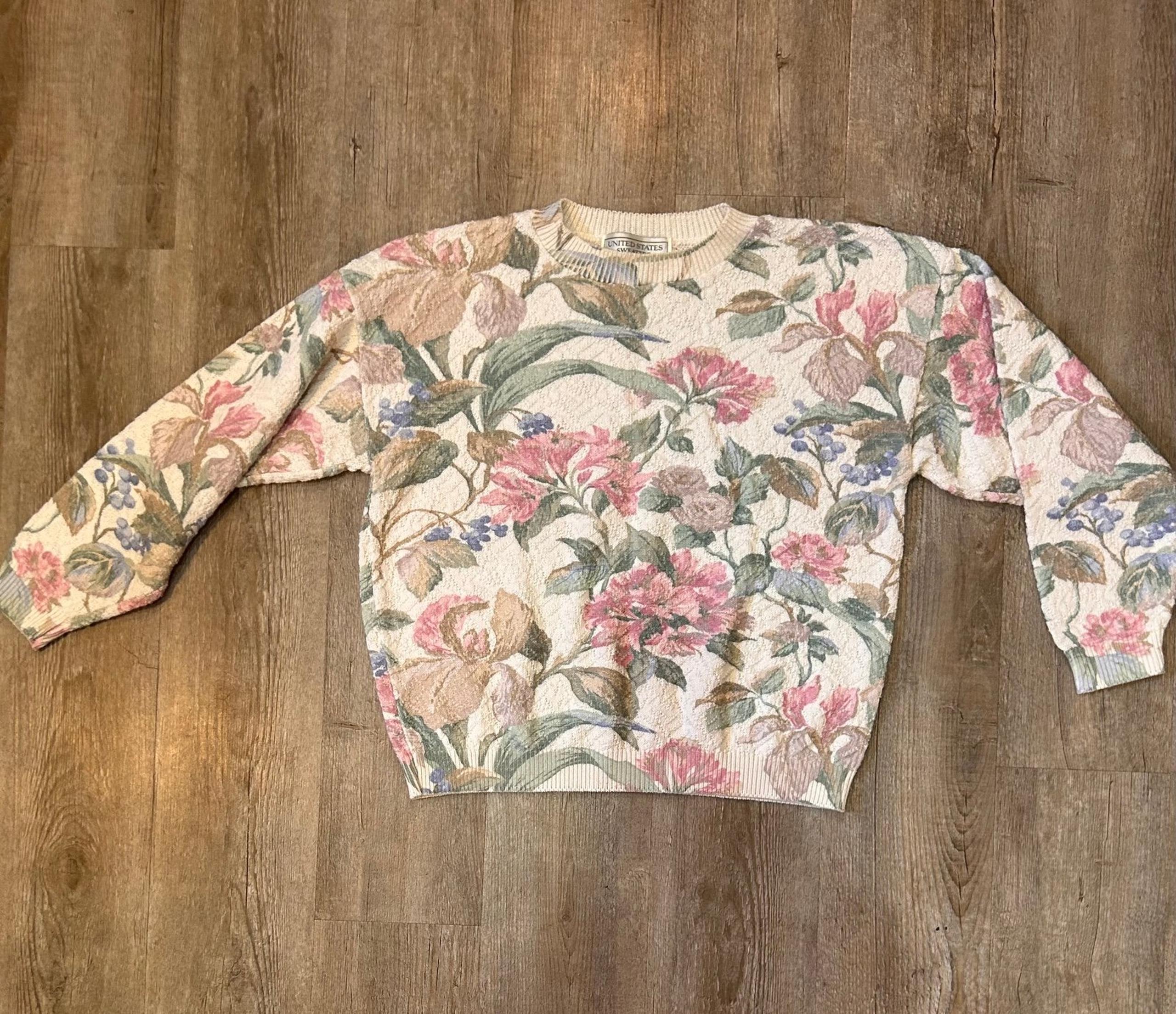 VTG United States Sweater Spring Light Pastel Floral Pullover Women’s SZ M