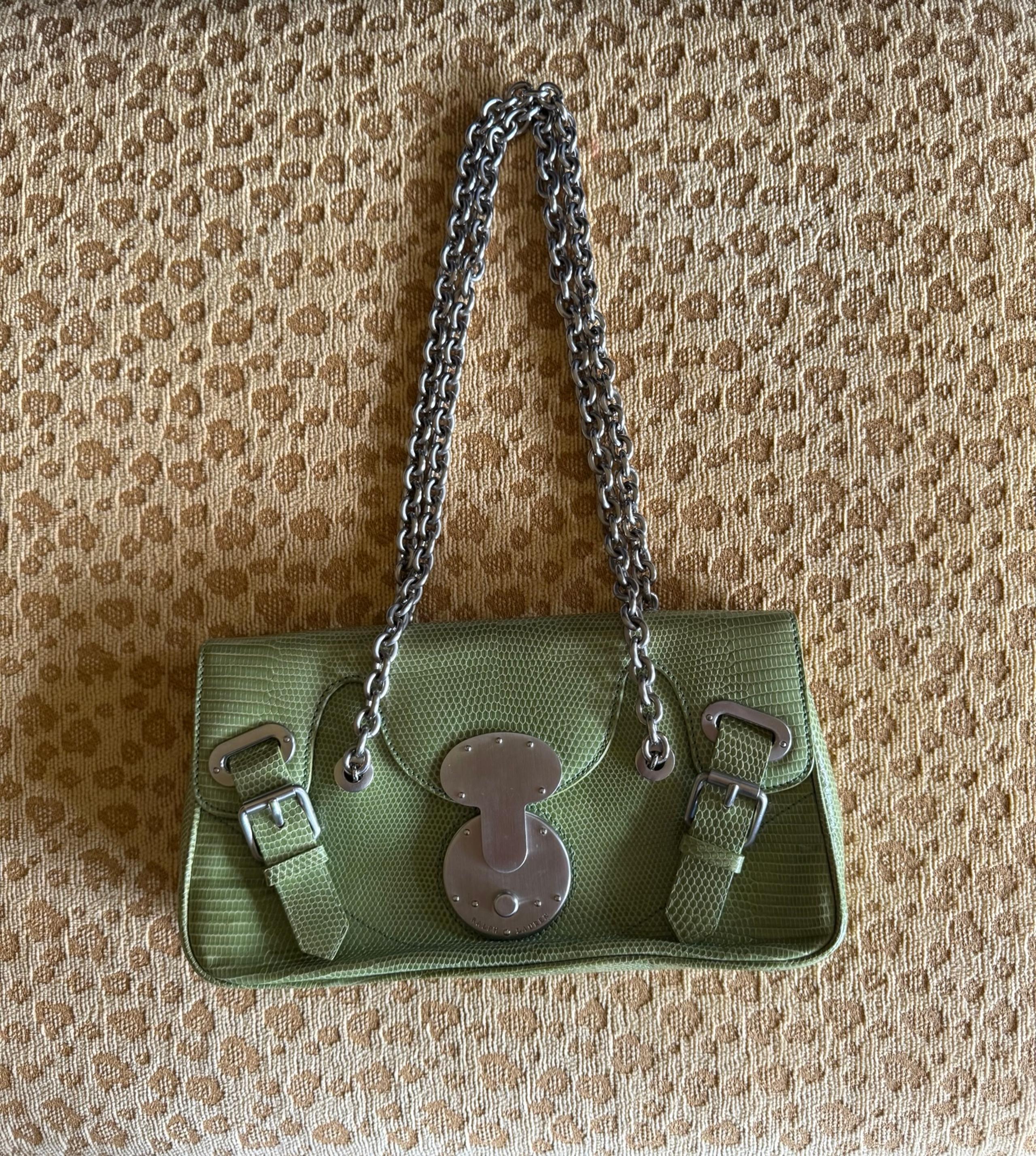 Ralph Lauren Green Lizard Shoulder Bag -VEUC
