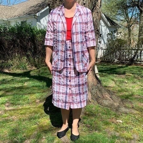 Vtg 70s red, white & blue madras cloth outfit