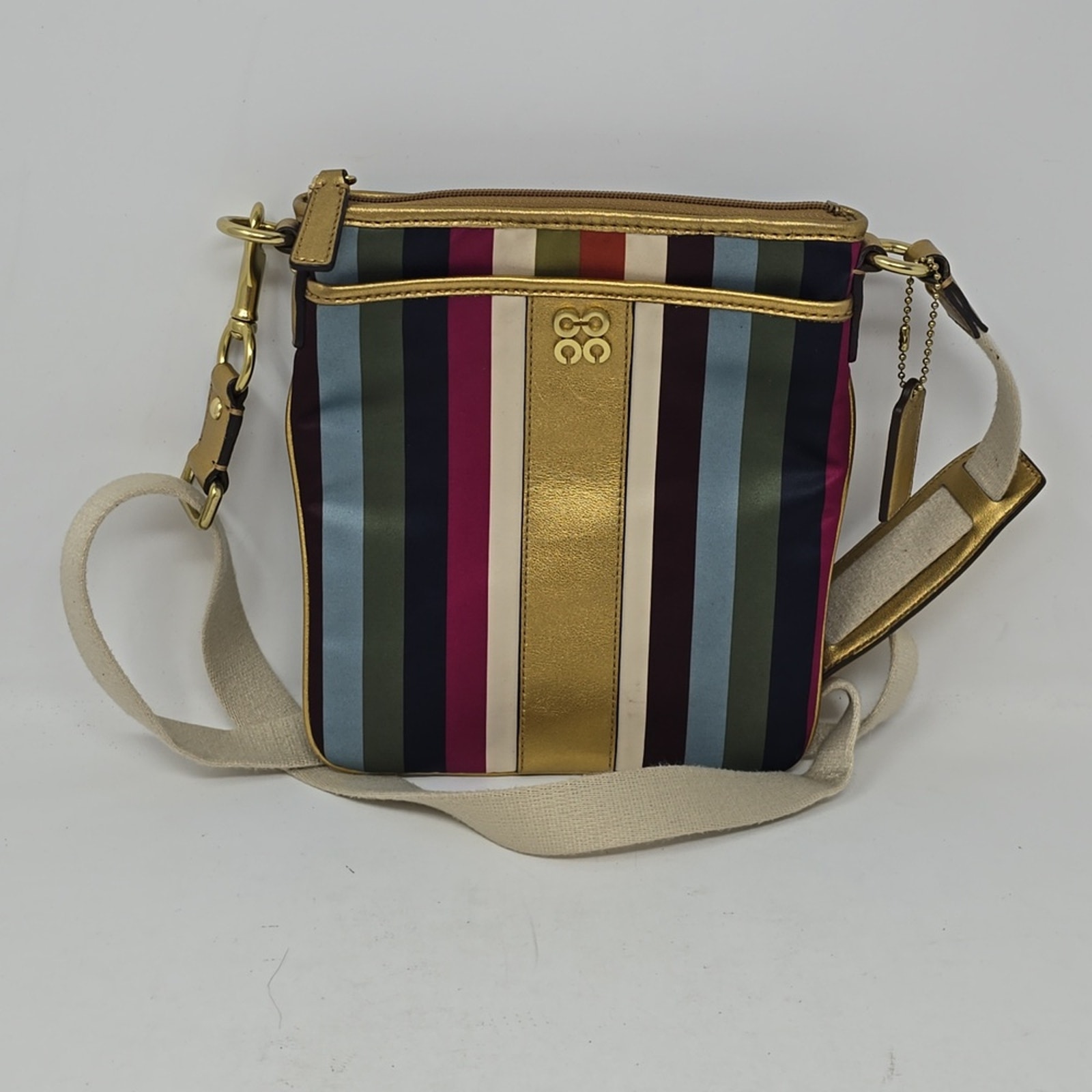 Coach Julia Legacy Striped Signature & Leather Swing pack Purse Crossbody Bag