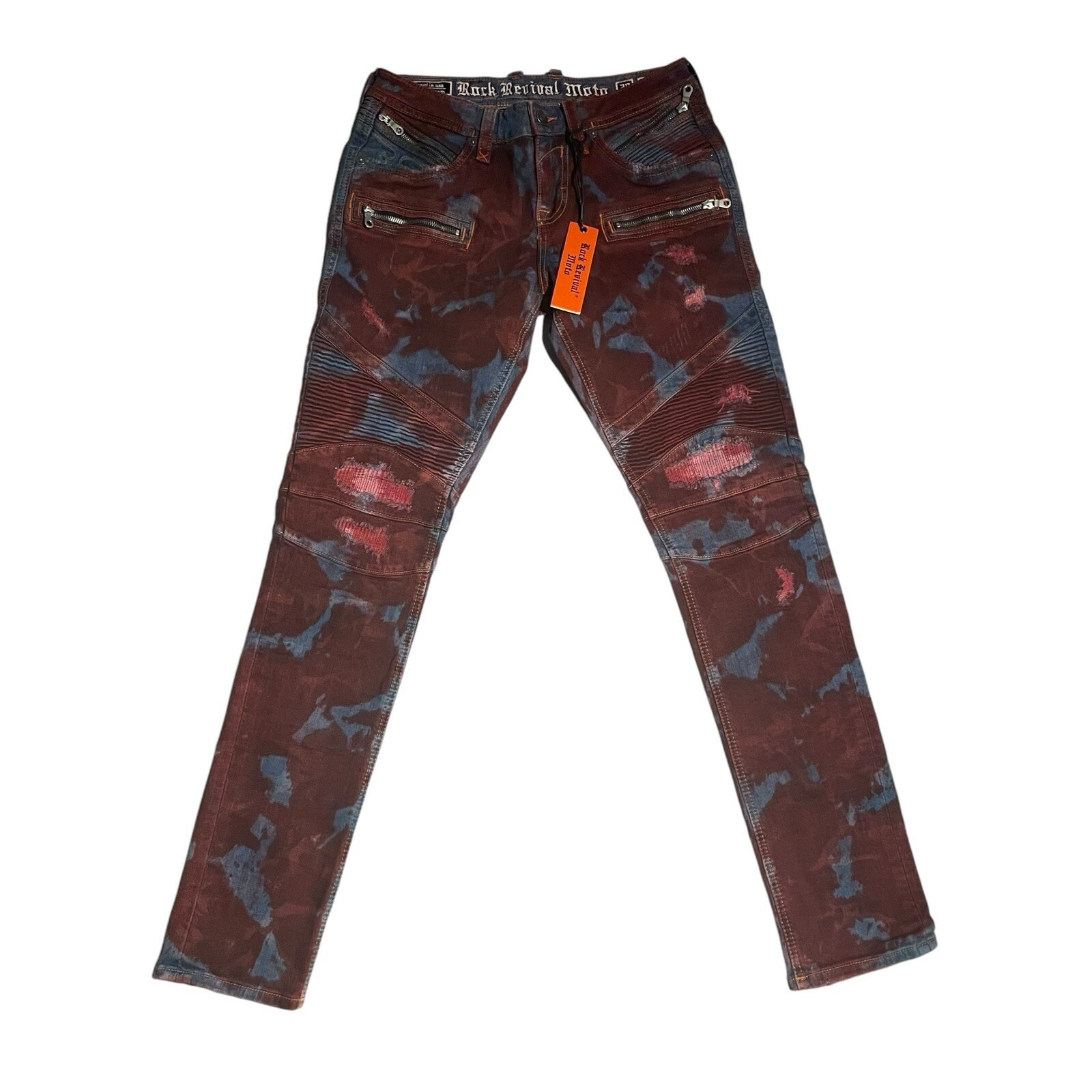 Rock Revival Elroy Skinny Moto S202 Mens Acid Wash Biker Jeans Pant Size 30 225