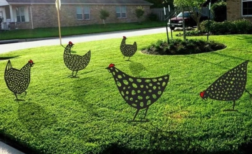 Garden Standing Chicken Rooster Statue Outdoor Stakes Yard Sign Decor ornaments