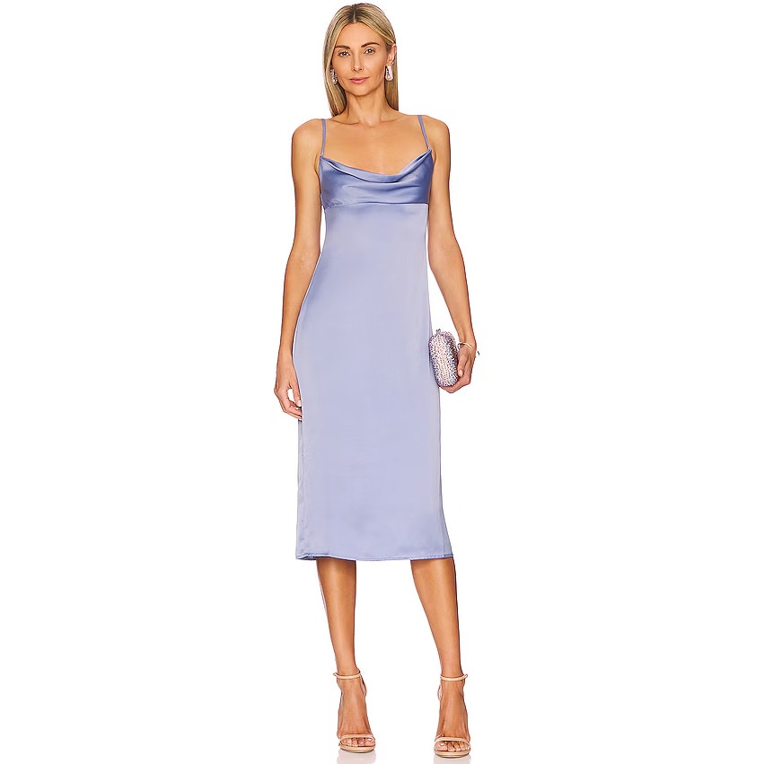 WeWoreWhat Satin Charmeuse Cowl Midi in Slate Blue 00 NWT