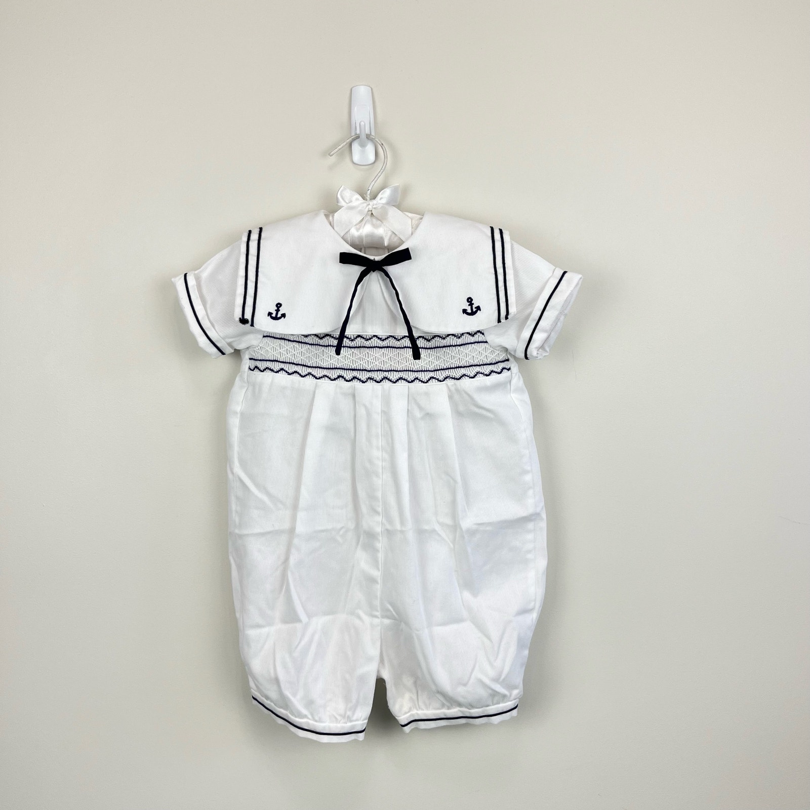 Vintage Rosy Kids Smocked White Sailor Romper 24 Months