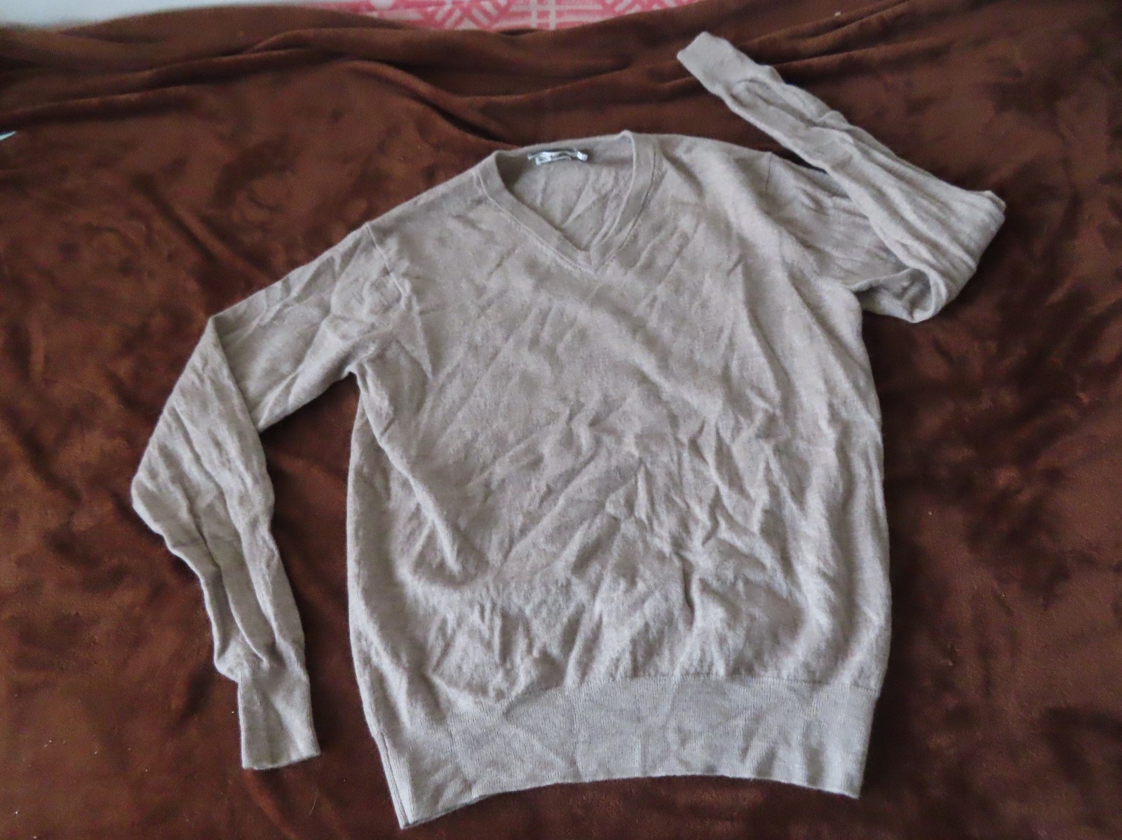Peter Millar Mario merino Wool V Neck Sweater sz LG grey/beige
