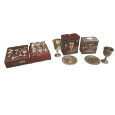 Antique Finish Cups Silver Plated Some With Saucers 3 Pack Bundle. Kiddush Cup.