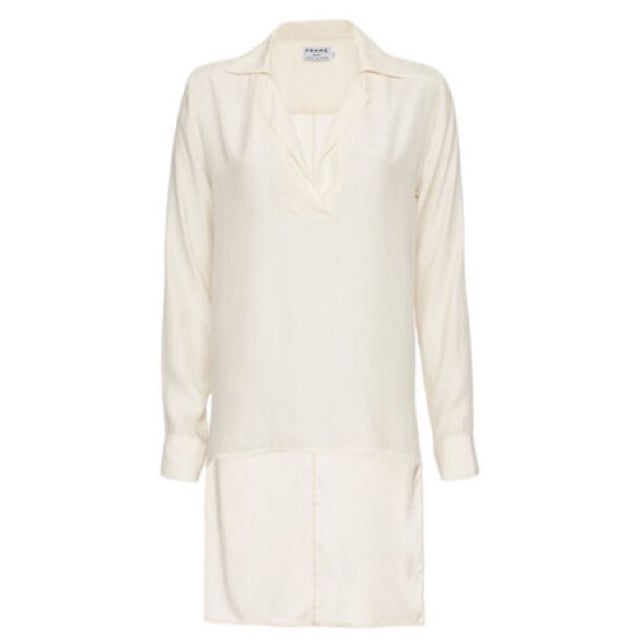 Frame Womens Le High Low Asymmetric Ivory Silk Tunic Top Blouse Shirt