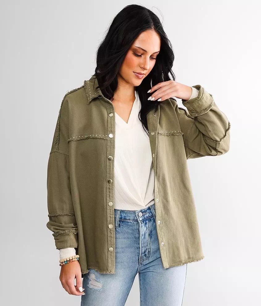 Veveret by Buckle Studded Shacket in Olive - size Medium