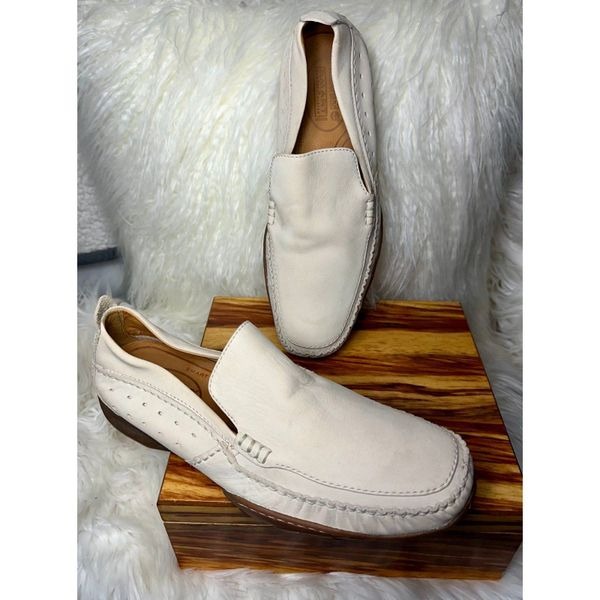 Timberland Men 9M Driving Loafers Off White Leather Slip On Shoes Smart Comfort