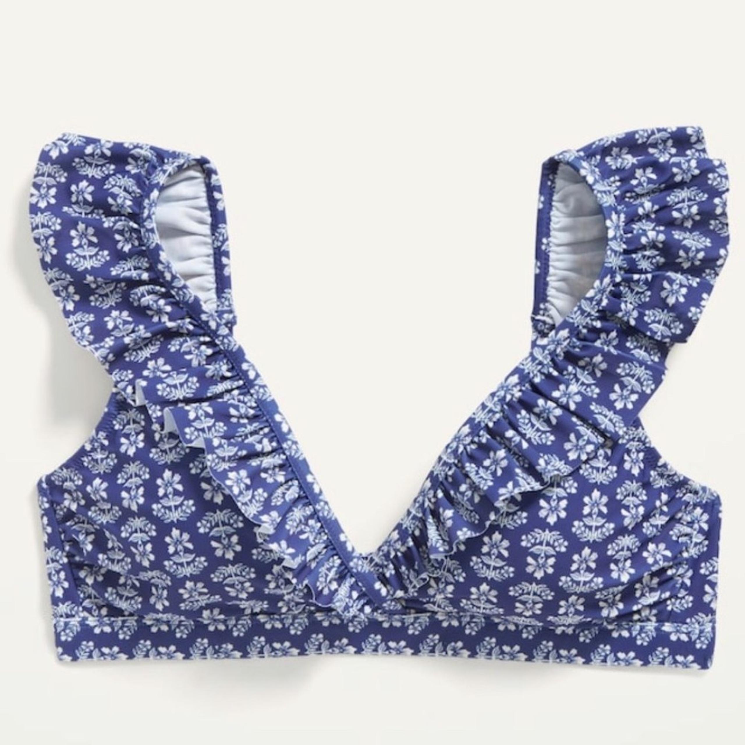 Ruffled Bikini Swim suite Top for Women Seaborne Floral Blue New Old Navy