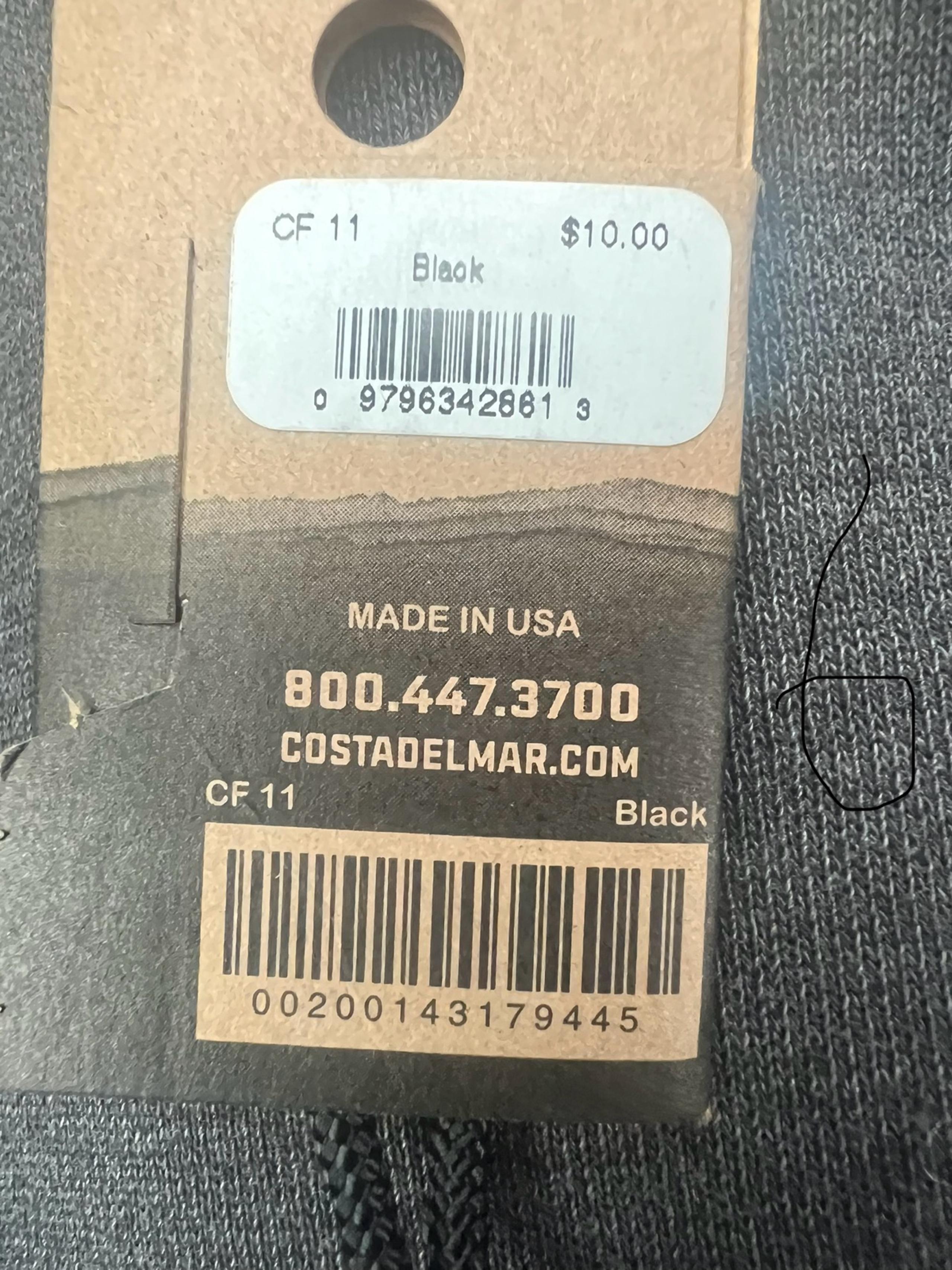 Costa Del Mar FATHOM CORD Black Retainer CF 11 Brand New