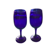 Cobalt Blue Wine Stemmed Glass Glasses Stemware Goblet Bar 7 7/8 Tall Lot of 5