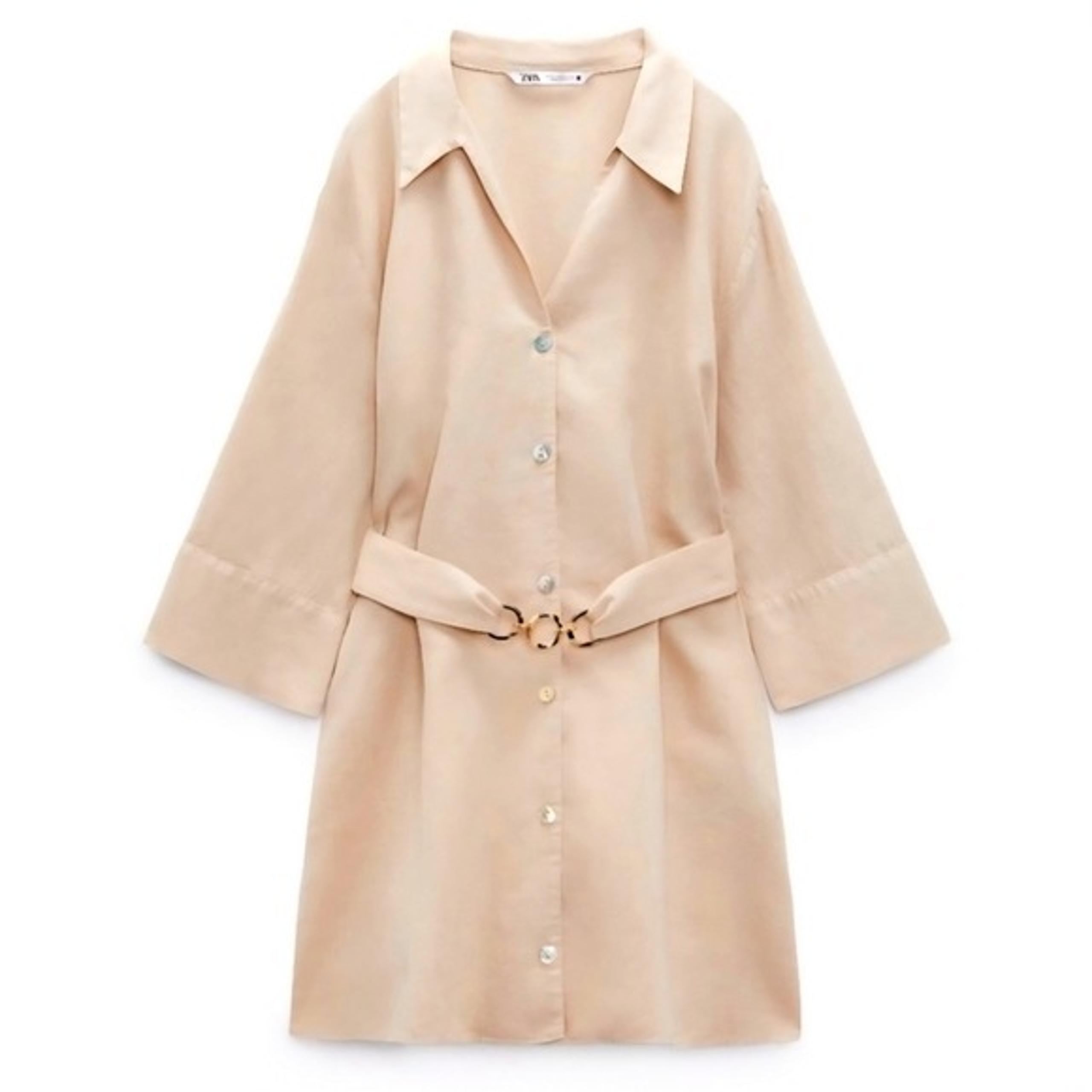 ZARA Sand Belted Mini Shirt Dress Medium Linen Castlecore Minimalist Old Money
