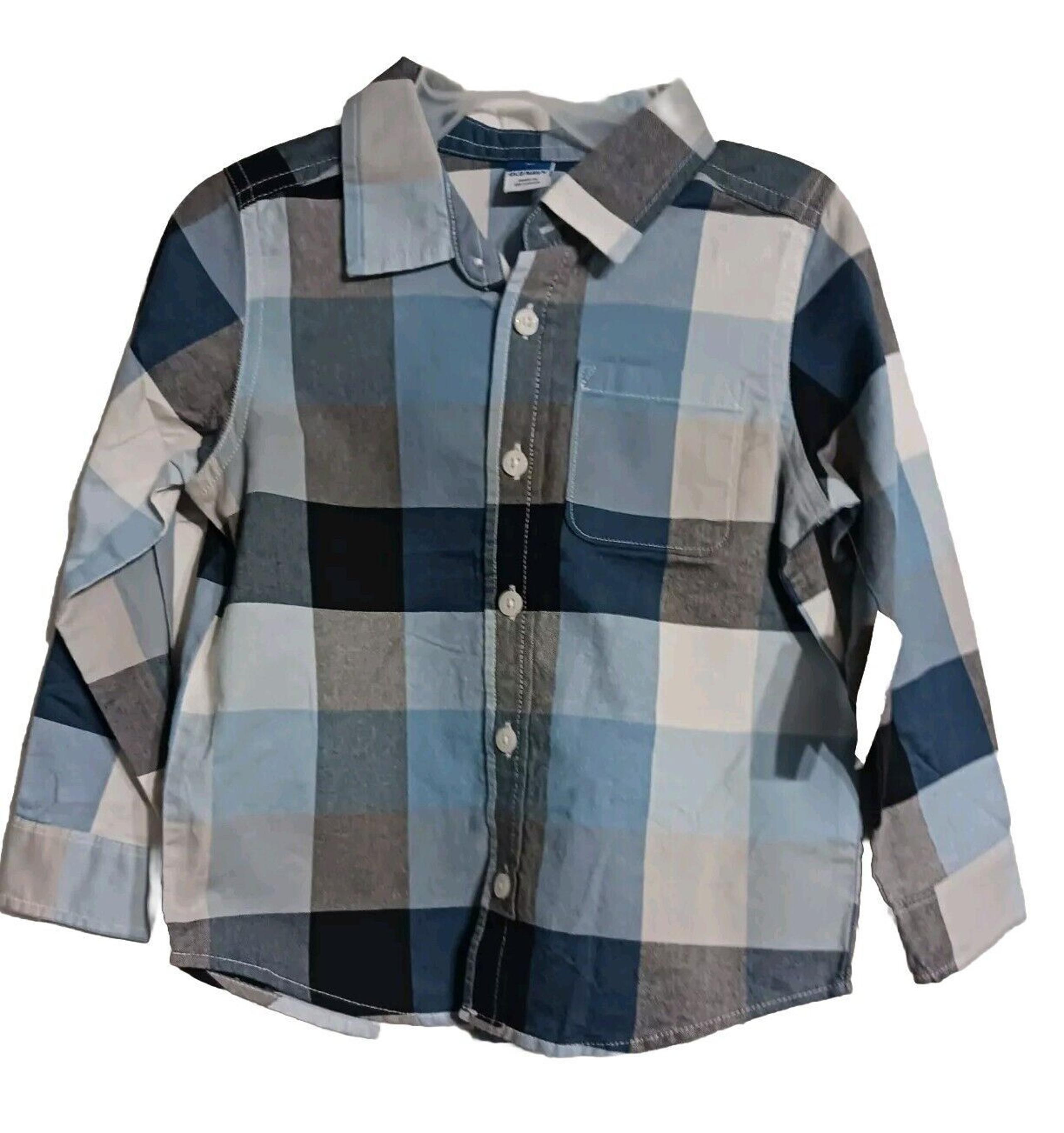 NWT Old Navy Toddler Boys Long Sleeve Oxford Shirt Size 4T Blue Check K2
