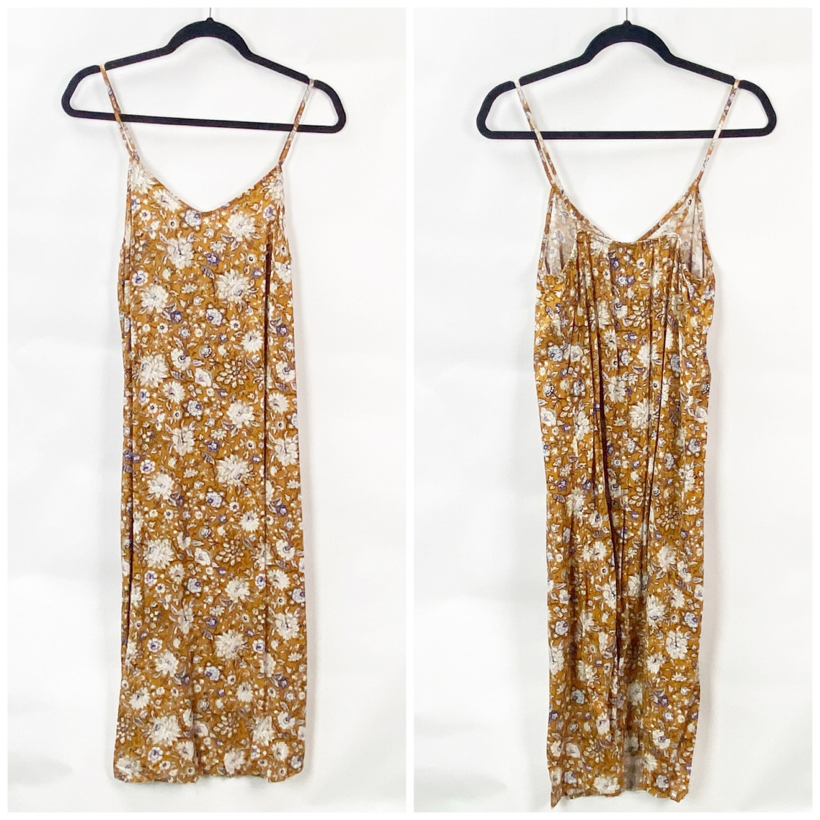 Old Navy Small NWT Women Y2K Yellow Floral Flower Print V-neck Midi Slip Dress