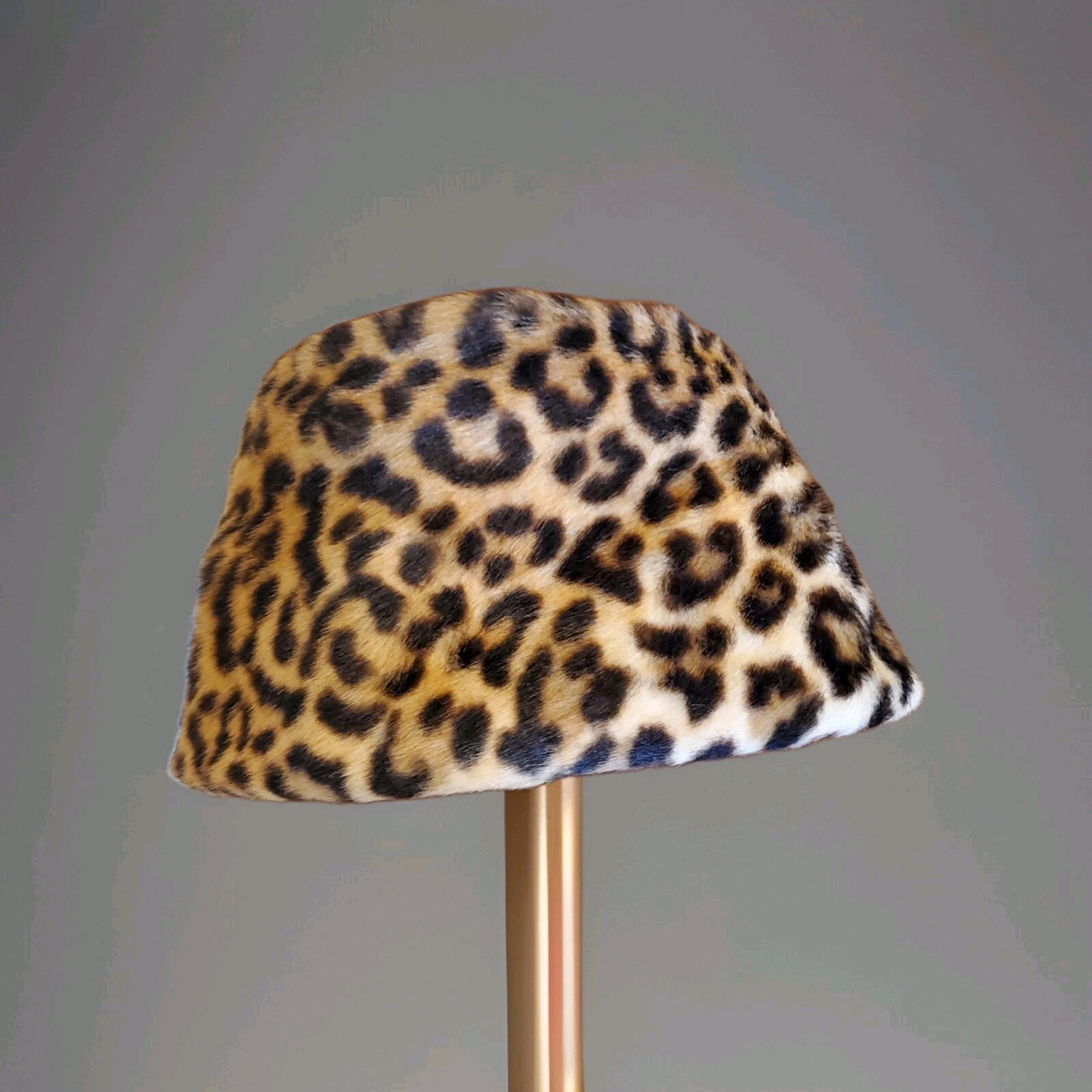 Vintage Gene Doris Retro Pillbox Leopard Fur Hide Hat 21" New York Union Hatters