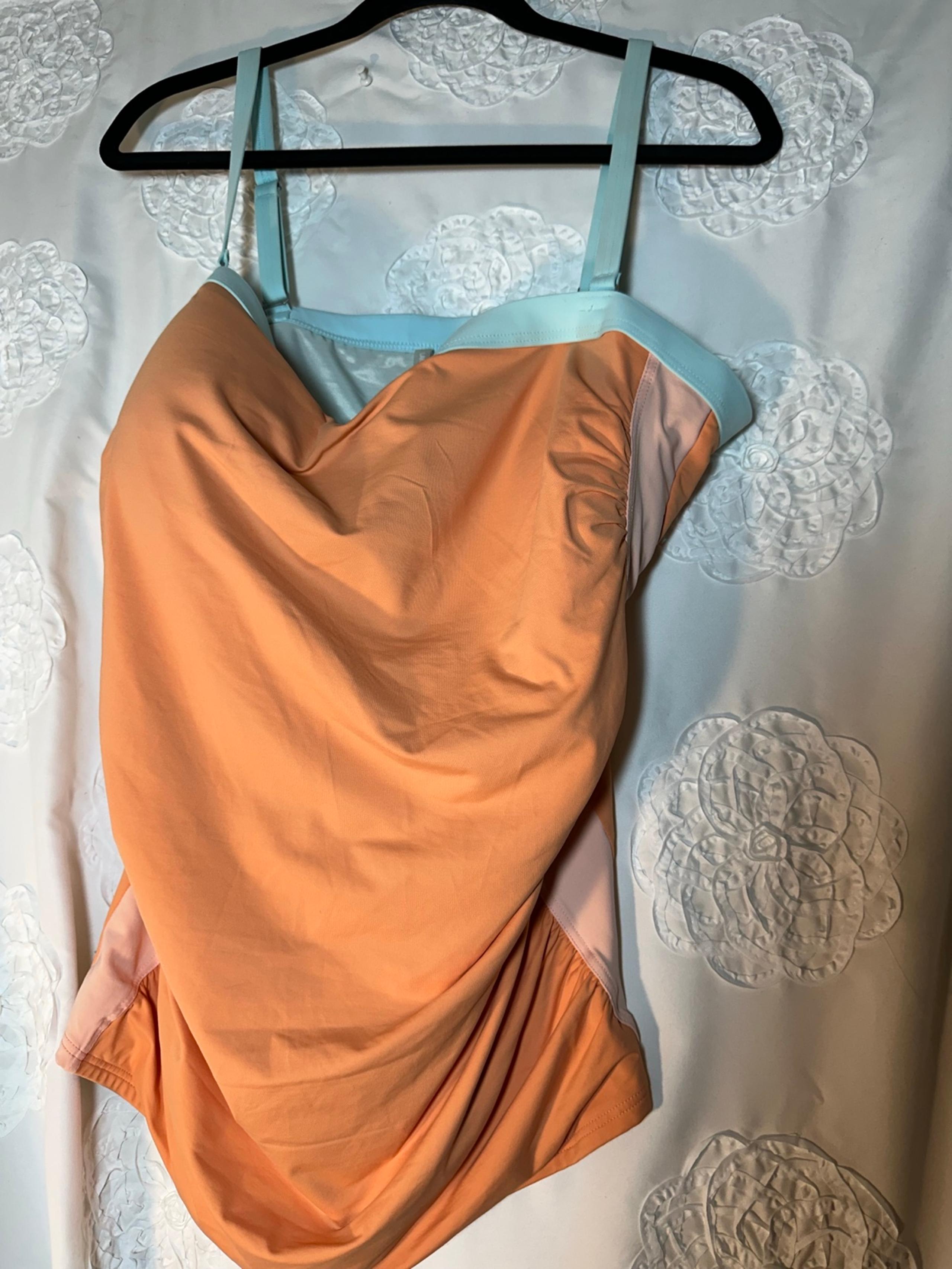 Lands’ End peach & green swimsuit top