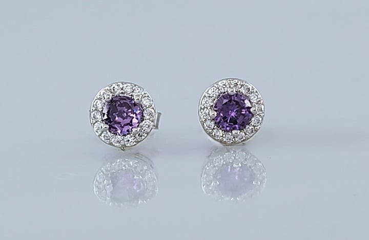 Solid 925 Sterling Silver Womens 1ct Diamond 2ct Purple Amethyst Stud Earrings