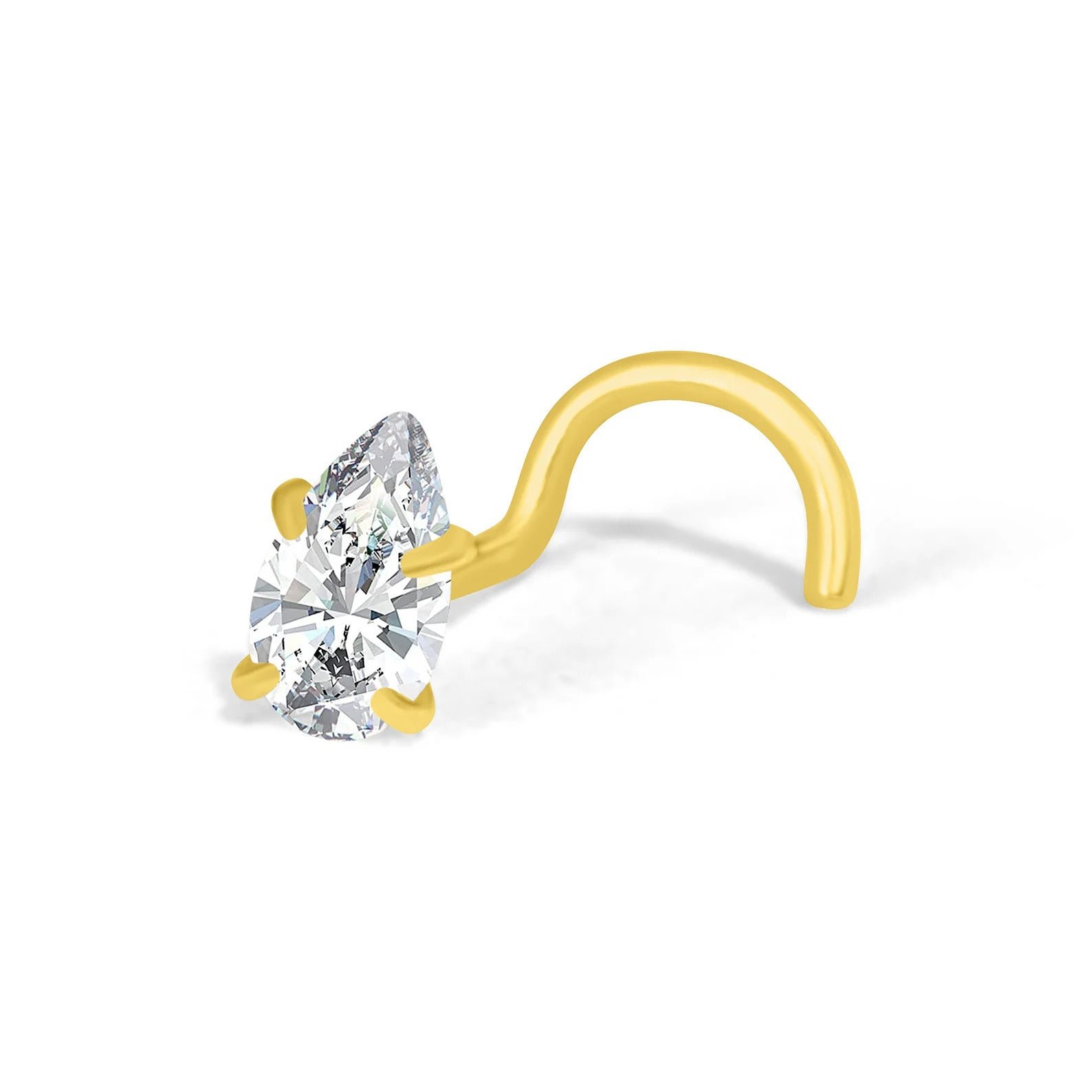 Moissanite Pear Shape 14K Solid Gold Nose Stud 3x5mm 0.25 carat