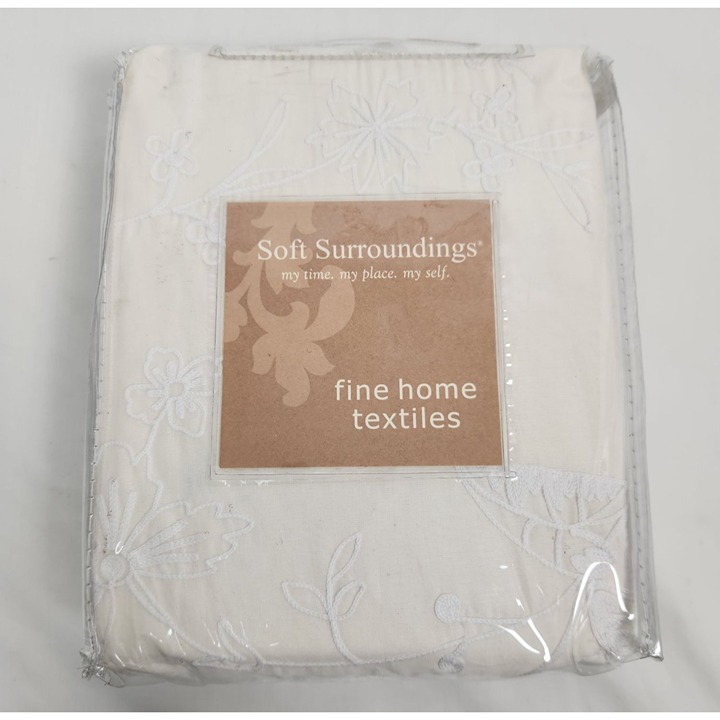 Soft Surroundings Arabella Bed King Sham In White Floral Embroidered NIP