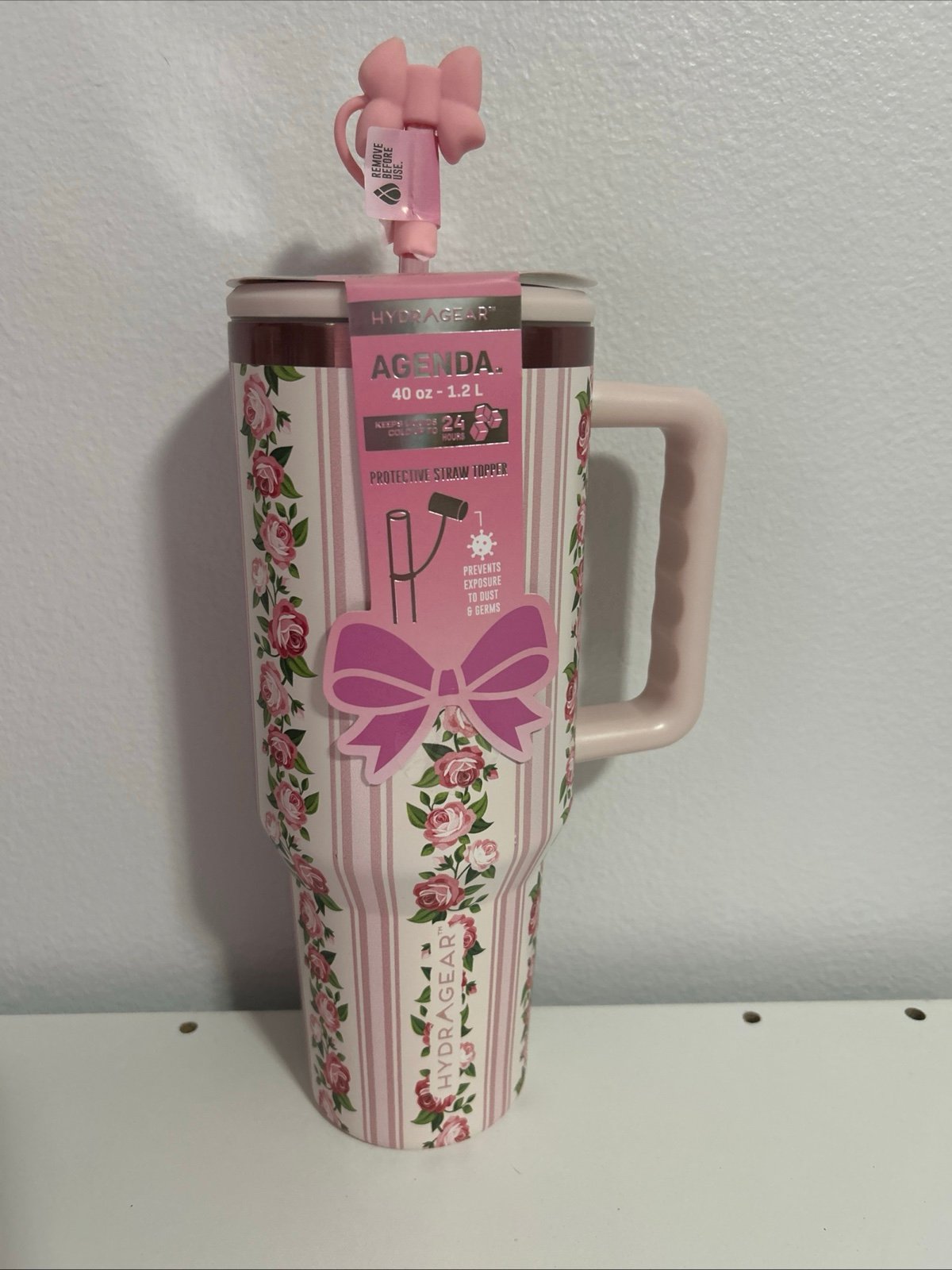 HYDRAGEAR Floral Bow Coquette Stainless Steel Tumbler 40oz Striped Viral NEW