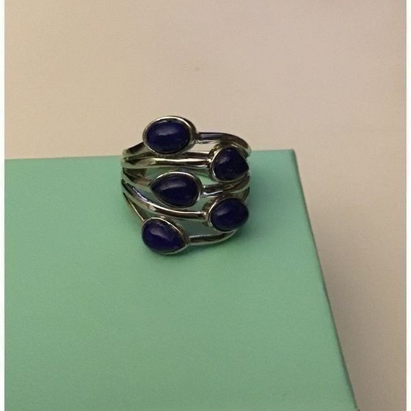 Gorgeous 5.2 Ct. Lapis Lazuli Multi Band Platinum Ring Sz 7