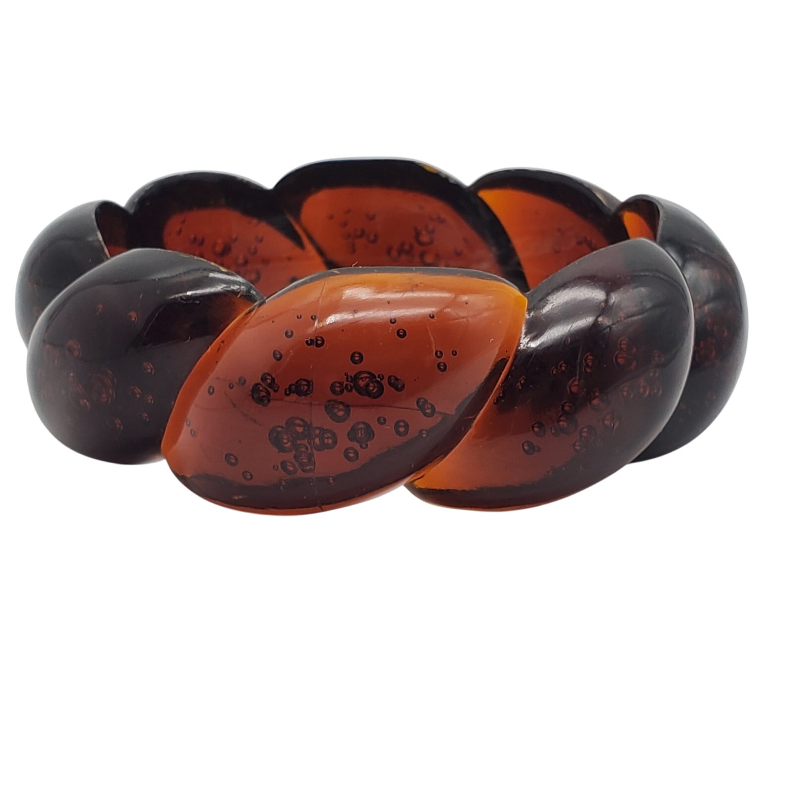Root Beer Brown Acrylic Bangle Twisted Chunky Ribbed Bracelet Lucite Bubbles