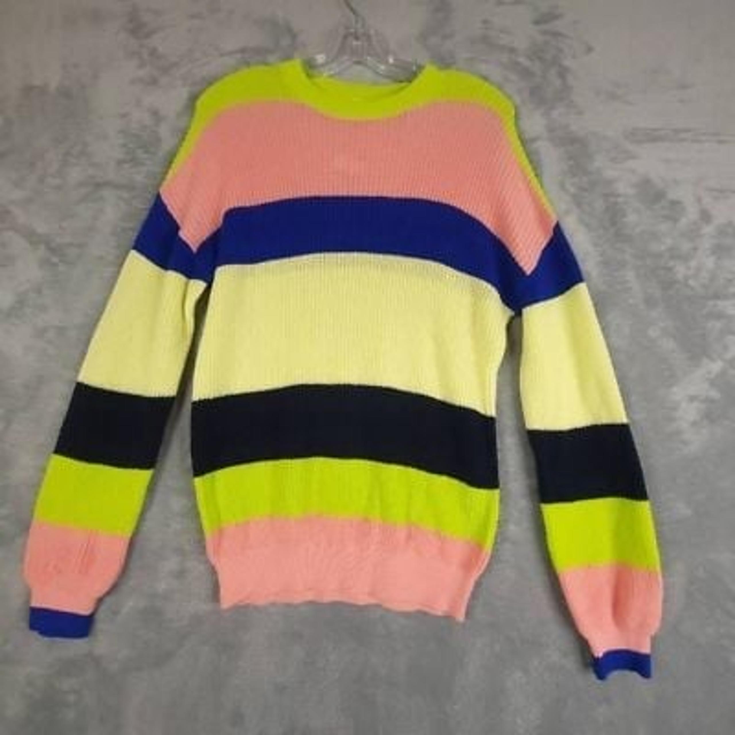 Abound Womens Pullover Sweater Pink Green Striped Long Sleeve Crew Neck S New