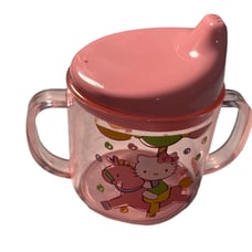 VINTAGE SANRIO 2002 PINK HELLO KITTY SIPPY CUP PLASTIC MUG 2 HANDLES NEVER USED